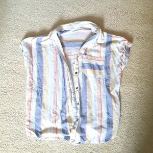 Multicolored striped short sleeved button up